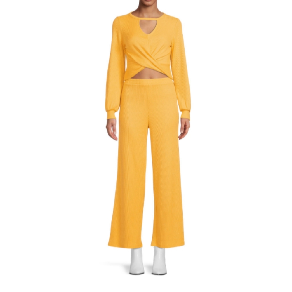 NEW Mustard Loungewear Comfy Flare Pants & Crop Top Outfit Lady's S M L XL